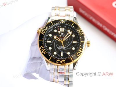 High Quality Replica OMEGA Seamaster Silver 316 Stainless Steel Strap Black Face Dial Black Ceramic Bezel 316L Stainless Steel Case Watch 42mm